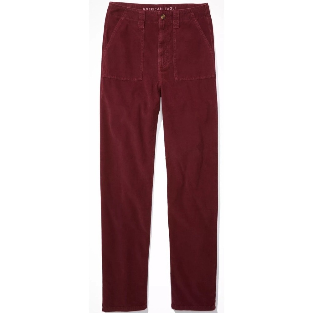 American Eagle Womens Lightweight Corduroy Baggy Mom‎ Pant High Rise Maroon Sz 2